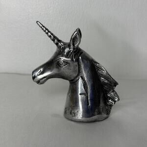 Silver Metal Unicorn Bust Figurine Fantasy Horse Head Statue Home Decor